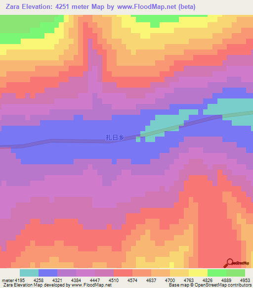 Zara,China Elevation Map