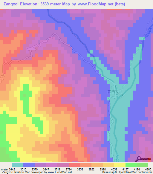 Zangxoi,China Elevation Map