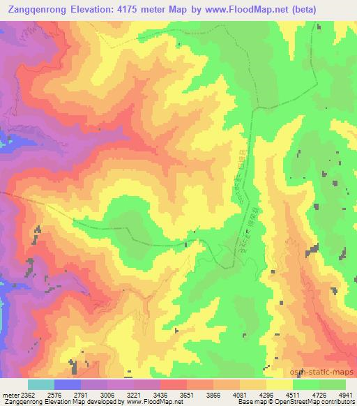 Zangqenrong,China Elevation Map