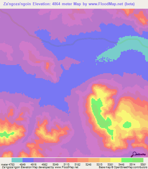 Za'ngoza'ngoin,China Elevation Map