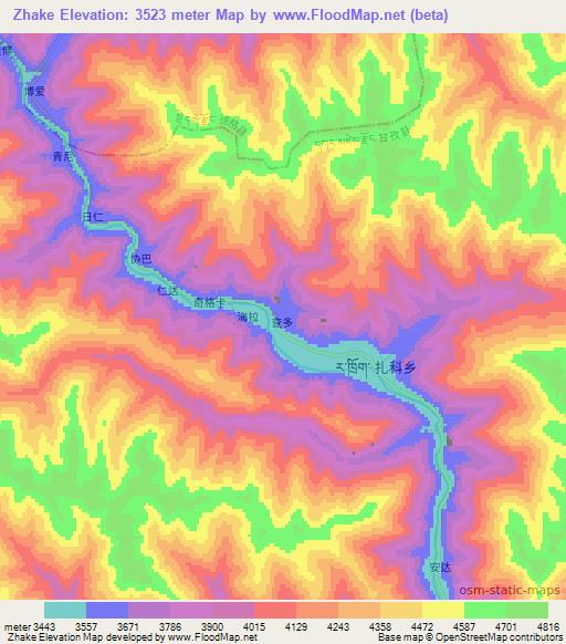 Zhake,China Elevation Map