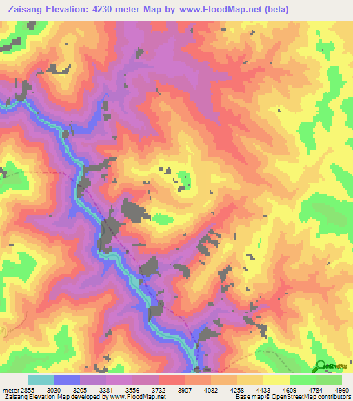 Zaisang,China Elevation Map