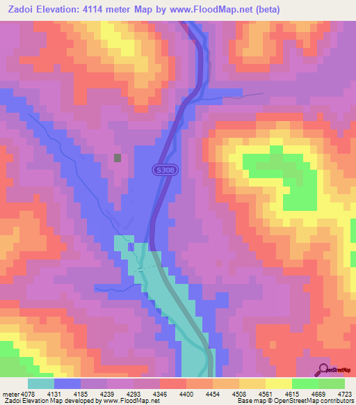 Zadoi,China Elevation Map