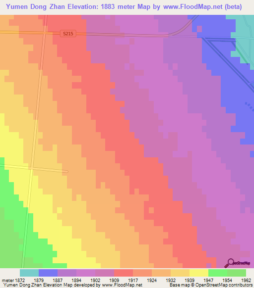 Yumen Dong Zhan,China Elevation Map