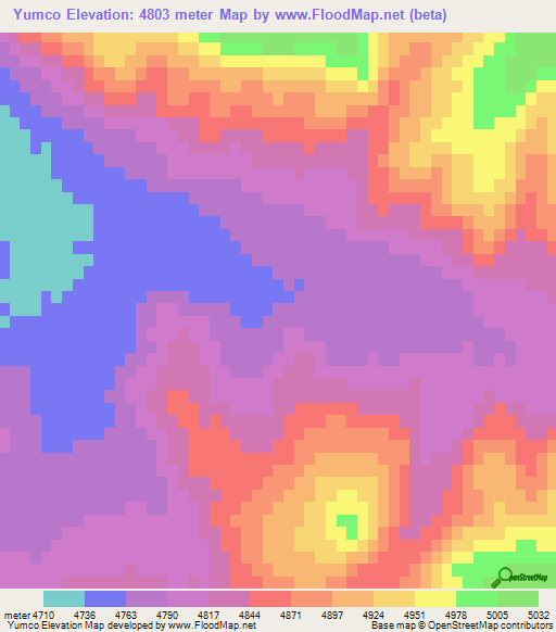 Yumco,China Elevation Map