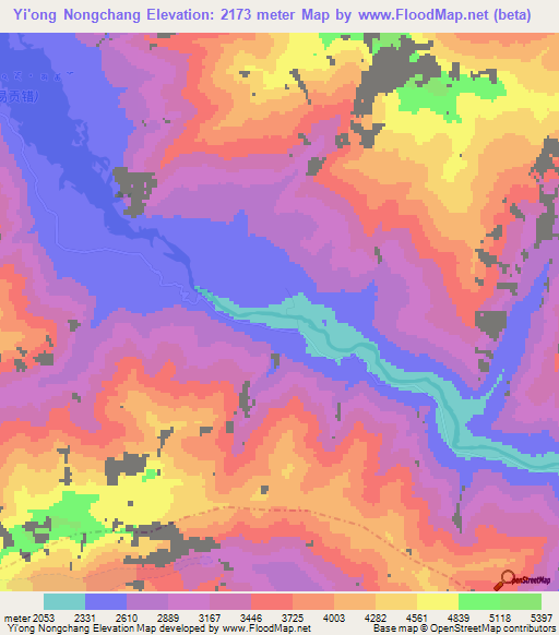 Yi'ong Nongchang,China Elevation Map