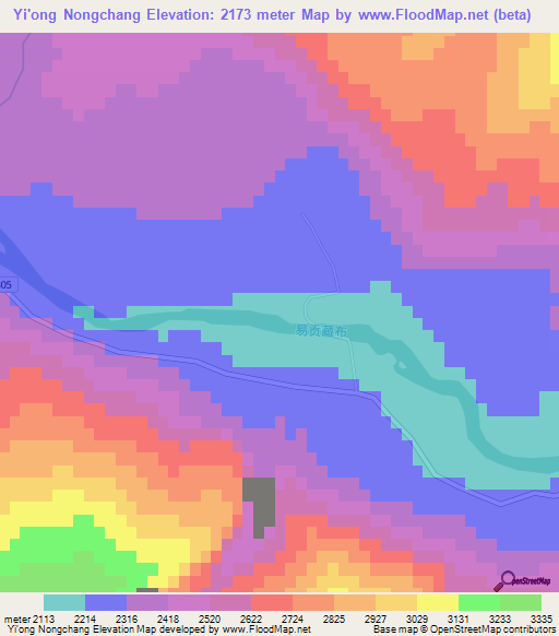 Yi'ong Nongchang,China Elevation Map