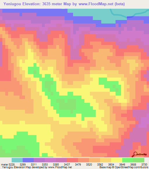 Yeniugou,China Elevation Map