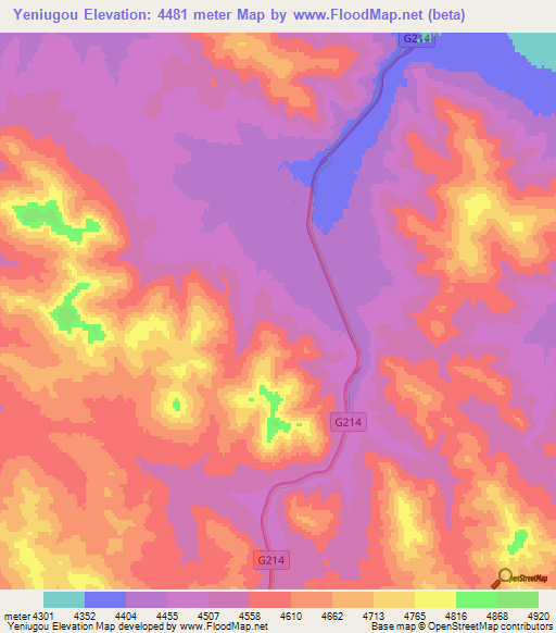 Yeniugou,China Elevation Map