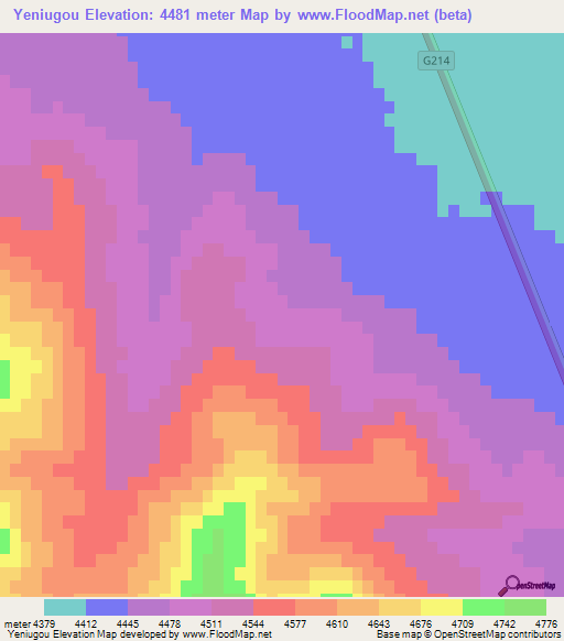Yeniugou,China Elevation Map