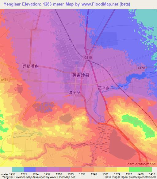 Yengisar,China Elevation Map