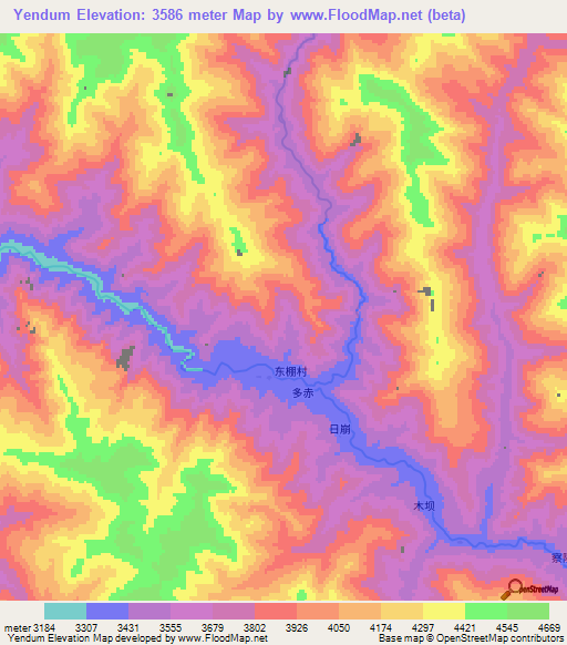 Yendum,China Elevation Map