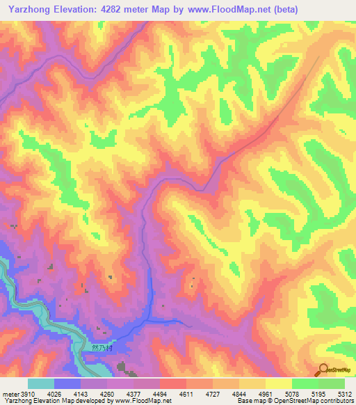 Yarzhong,China Elevation Map