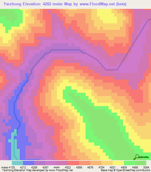 Yarzhong,China Elevation Map