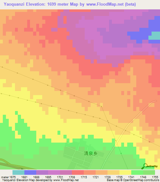 Yaoquanzi,China Elevation Map