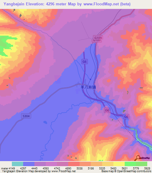 Yangbajain,China Elevation Map