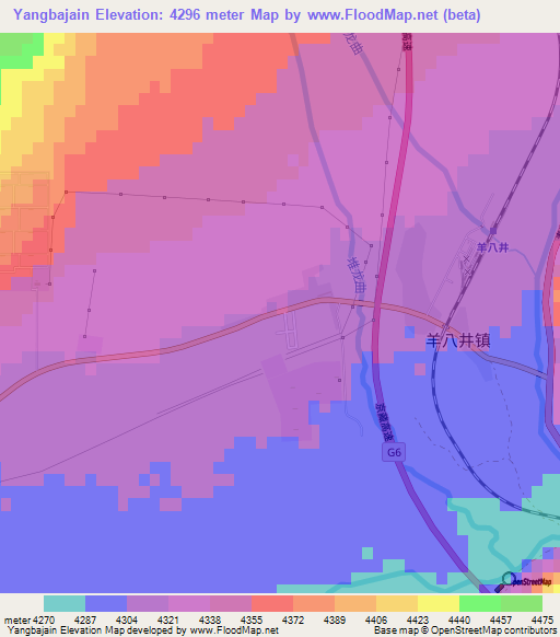 Yangbajain,China Elevation Map
