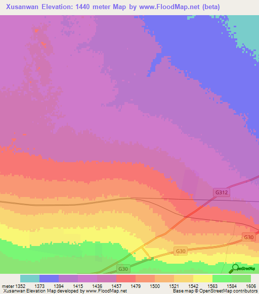 Xusanwan,China Elevation Map