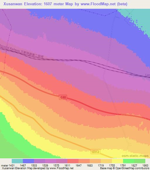 Xusanwan,China Elevation Map