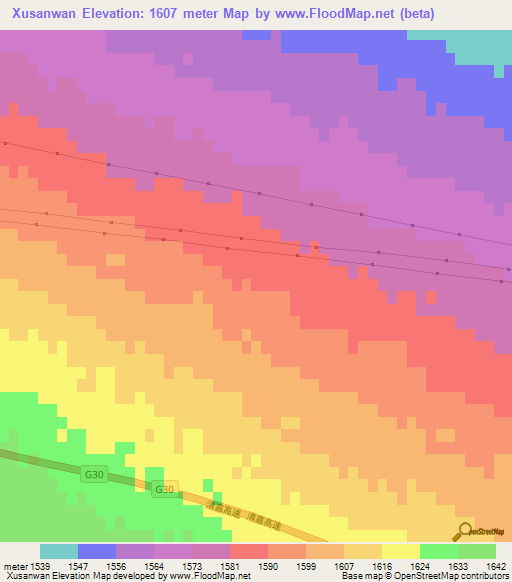 Xusanwan,China Elevation Map