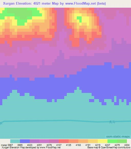 Xurgan,China Elevation Map