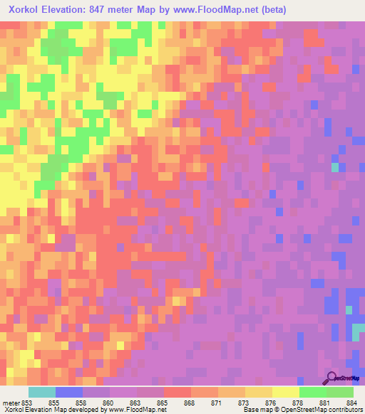Xorkol,China Elevation Map
