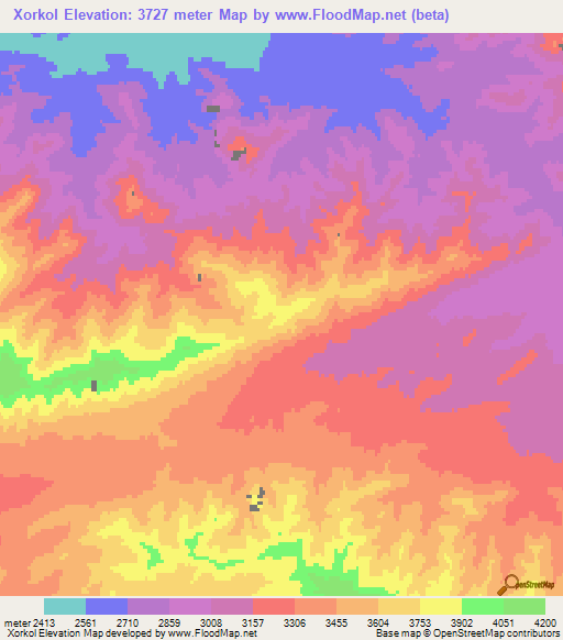 Xorkol,China Elevation Map