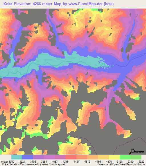 Xoka,China Elevation Map