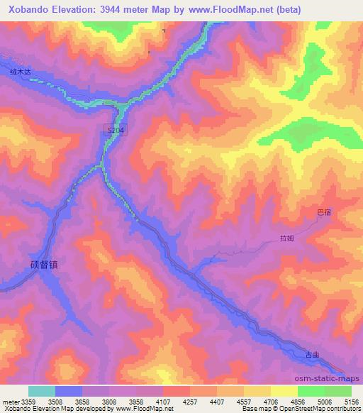 Xobando,China Elevation Map
