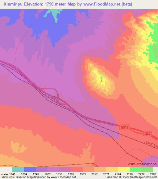 Xinminpu,China Elevation Map