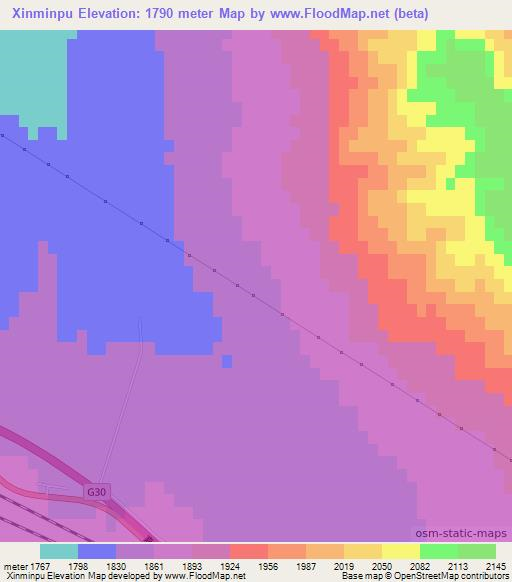 Xinminpu,China Elevation Map