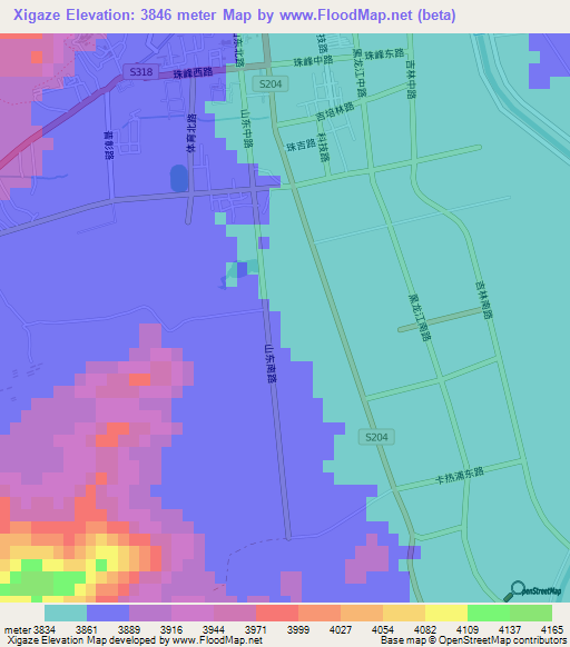 Xigaze,China Elevation Map