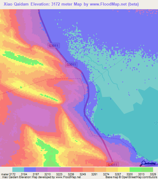 Xiao Qaidam,China Elevation Map