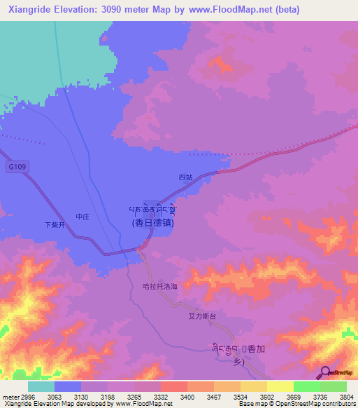 Xiangride,China Elevation Map