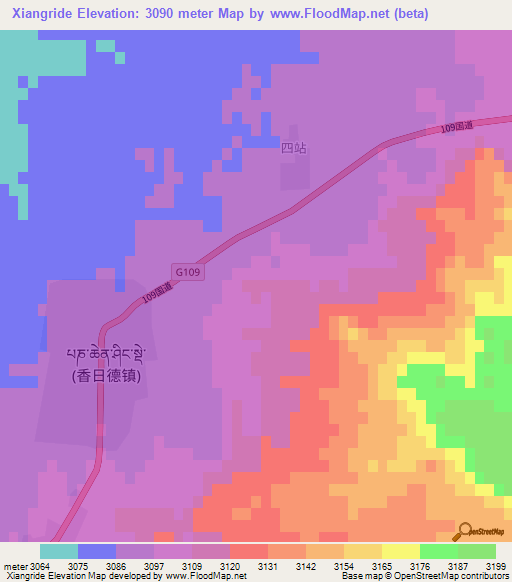 Xiangride,China Elevation Map