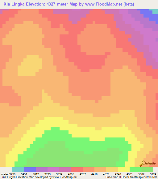 Xia Lingka,China Elevation Map