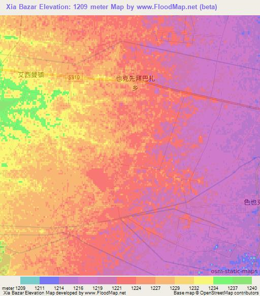 Xia Bazar,China Elevation Map