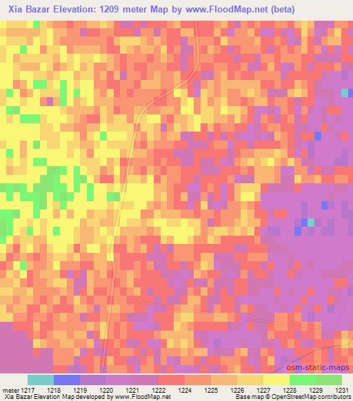 Xia Bazar,China Elevation Map