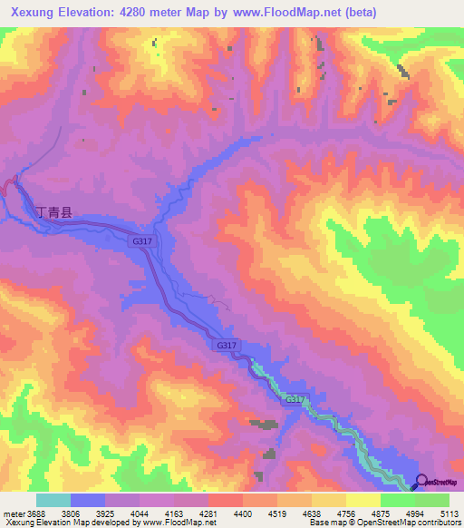 Xexung,China Elevation Map