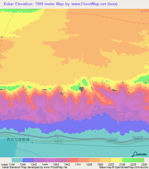 Xekar,China Elevation Map