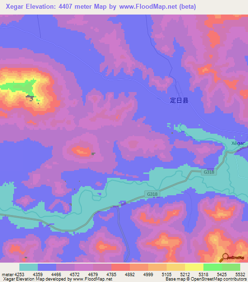 Xegar,China Elevation Map