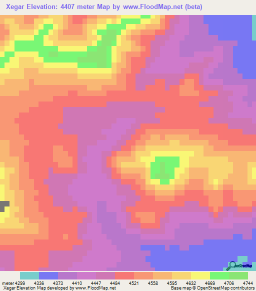 Xegar,China Elevation Map
