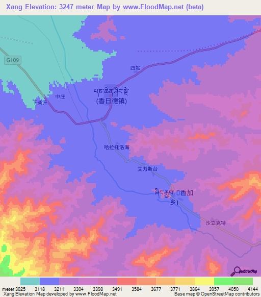 Xang,China Elevation Map