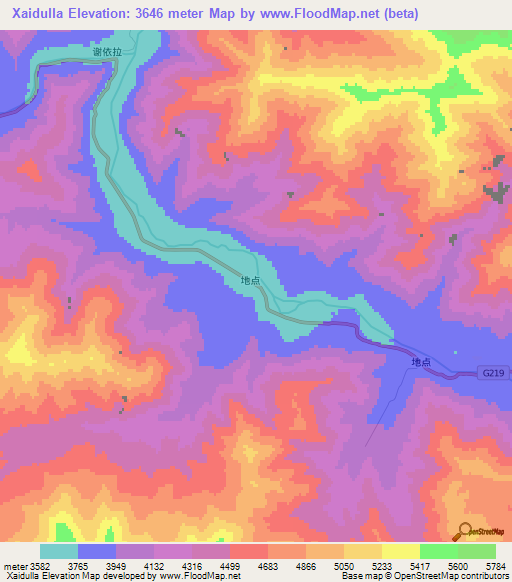 Xaidulla,China Elevation Map