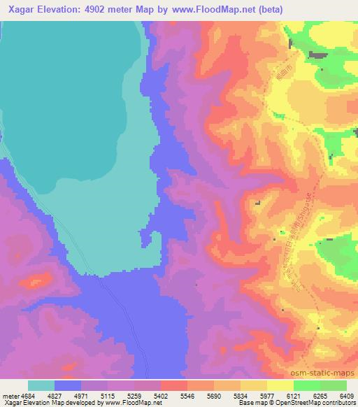 Xagar,China Elevation Map