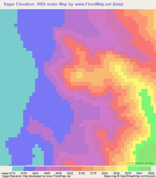 Xagar,China Elevation Map