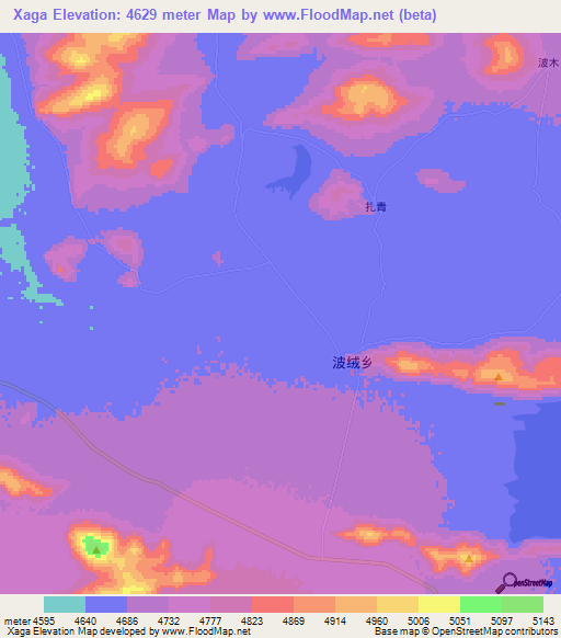 Xaga,China Elevation Map
