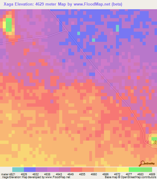 Xaga,China Elevation Map