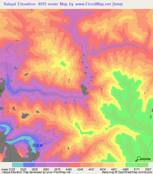Xabyai,China Elevation Map