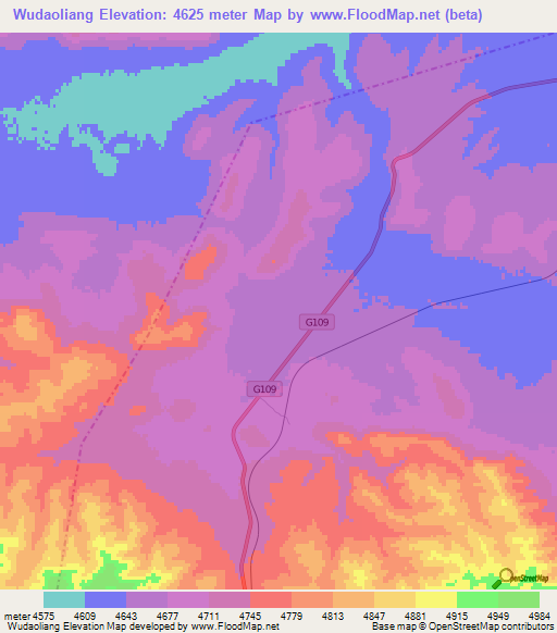Wudaoliang,China Elevation Map